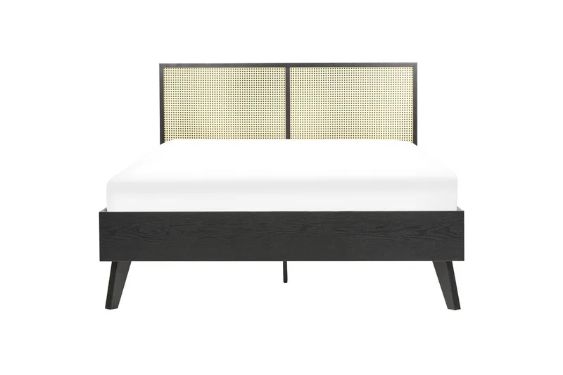 Seng med lamelramme Monpazier - Sort, lyst træ, 140x200 cm - Møbler - Senge - Sengeramme & sengestel