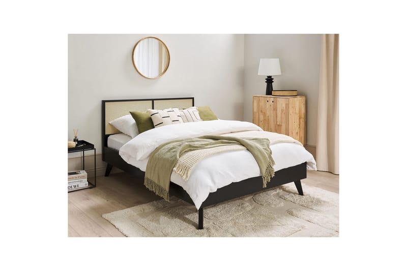 Seng med lamelramme Monpazier - Sort, lyst træ, 140x200 cm - Møbler - Senge - Sengeramme & sengestel