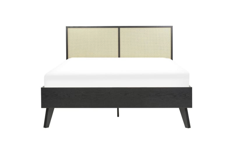 Seng med lamelramme Monpazier - Sort, lyst træ, 140x200 cm - Møbler - Senge - Sengeramme & sengestel