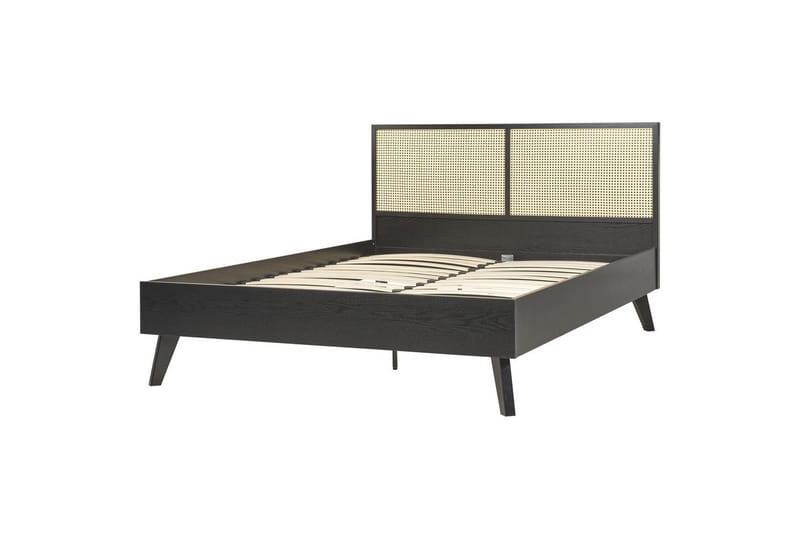 Seng med lamelramme Monpazier - Sort, lyst træ, 140x200 cm - Møbler - Senge - Sengeramme & sengestel