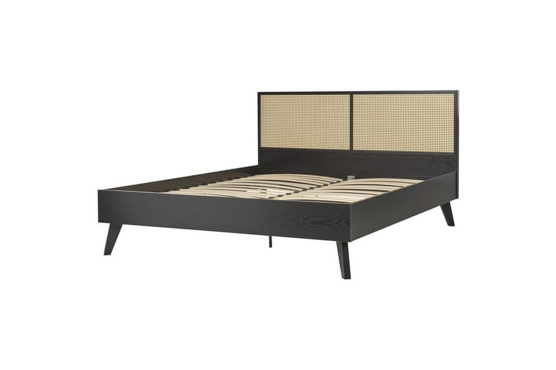 Seng med lamelramme Monpazier - Sort, lyst træ, 160x200 cm - Møbler - Senge - Sengeramme & sengestel