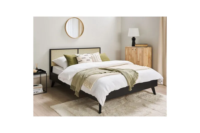 Seng med lamelramme Monpazier - Sort, lyst træ, 160x200 cm - Møbler - Senge - Sengeramme & sengestel