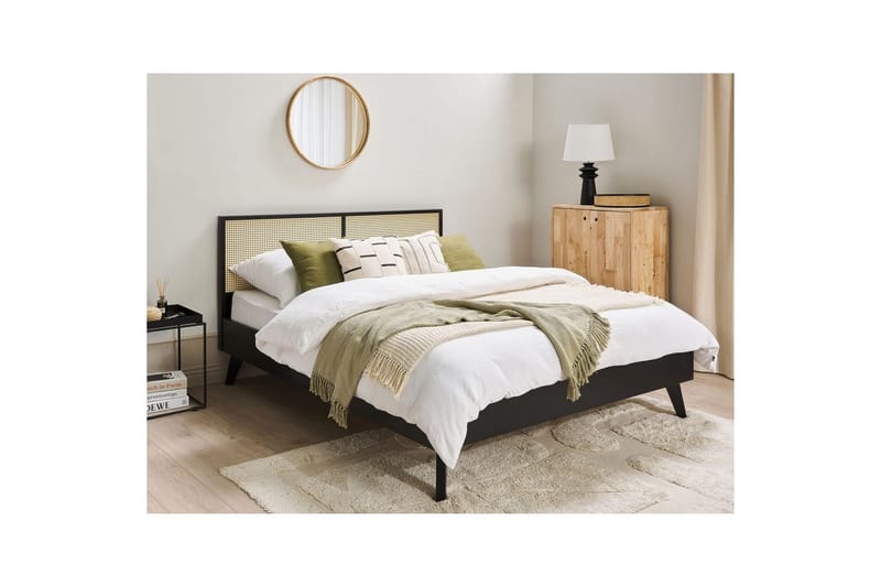 Seng med lamelramme Monpazier - Sort, lyst træ, 160x200 cm - Møbler - Senge - Sengeramme & sengestel