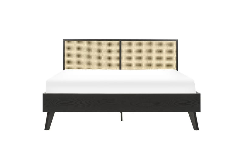 Seng med lamelramme Monpazier - Sort, lyst træ, 160x200 cm - Møbler - Senge - Sengeramme & sengestel