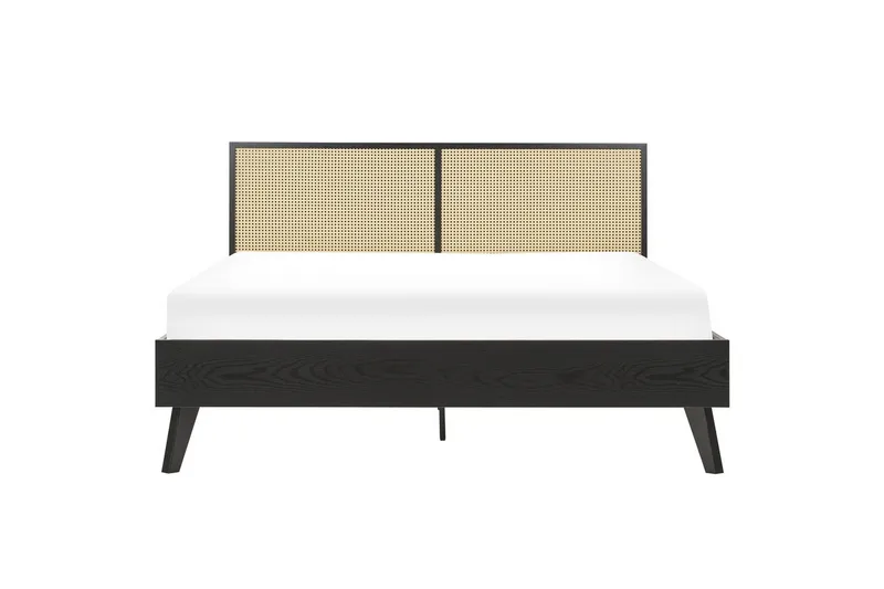Seng med lamelramme Monpazier - Sort, lyst træ, 160x200 cm - Møbler - Senge - Sengeramme & sengestel