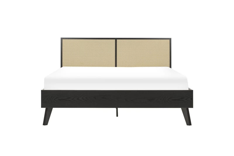 Seng med lamelramme Monpazier - Sort, lyst træ, 160x200 cm - Møbler - Senge - Sengeramme & sengestel