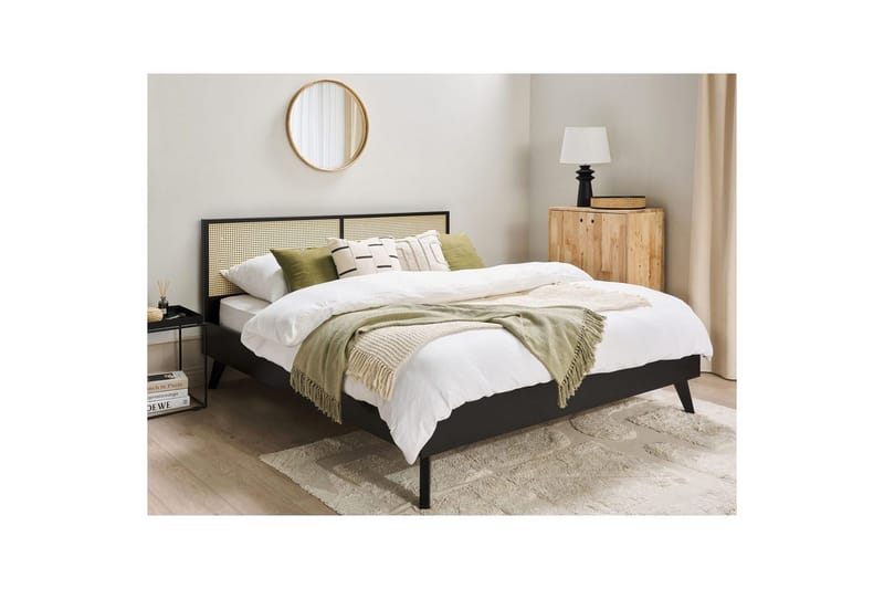 Seng med lamelramme Monpazier - Sort, lyst træ, 180x200 cm - Møbler - Senge - Sengeramme & sengestel