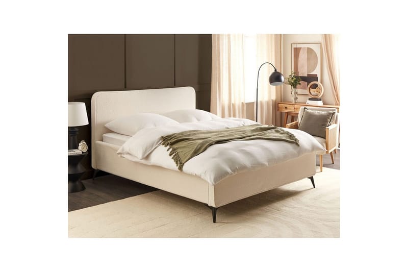 Seng med lamelramme Valognes - Cremehvid, Sort, 160x200 cm - Møbler - Senge - Sengeramme & sengestel