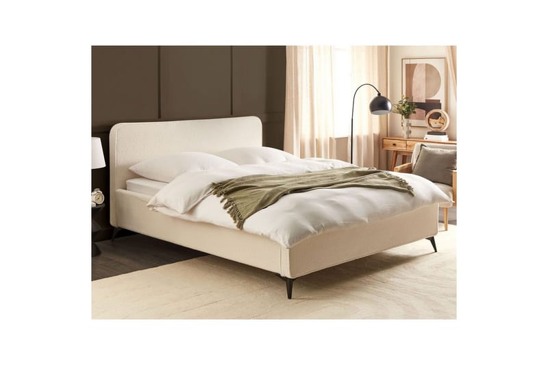 Seng med lamelramme Valognes - Cremehvid, Sort, 180x200 cm - Møbler - Senge - Sengeramme & sengestel