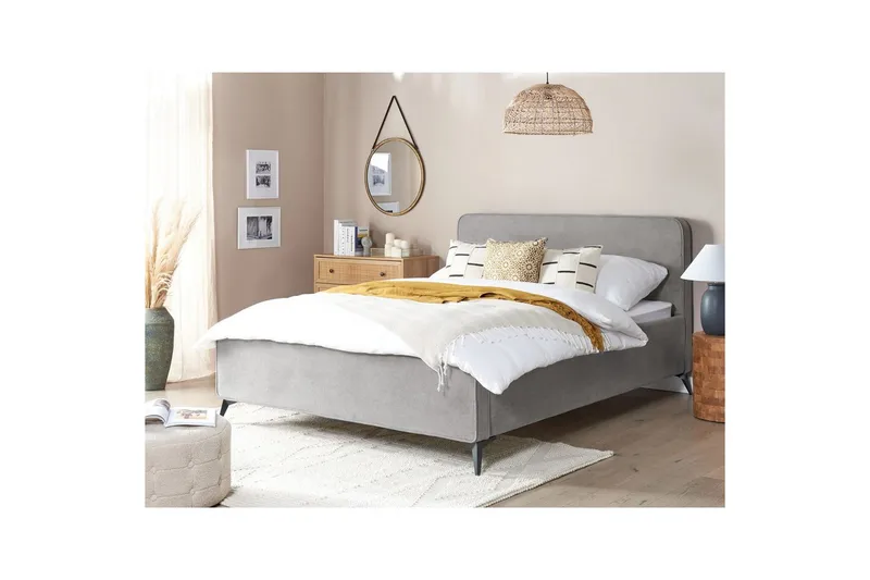 Seng med lamelramme Valognes - Grå, sort, 160x200 cm - Møbler - Senge - Sengeramme & sengestel