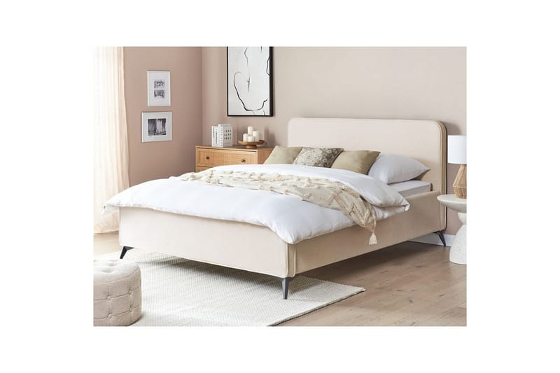 Seng med lamelramme Valognes - Lys beige, sort, 160x200 cm - Møbler - Senge - Sengeramme & sengestel