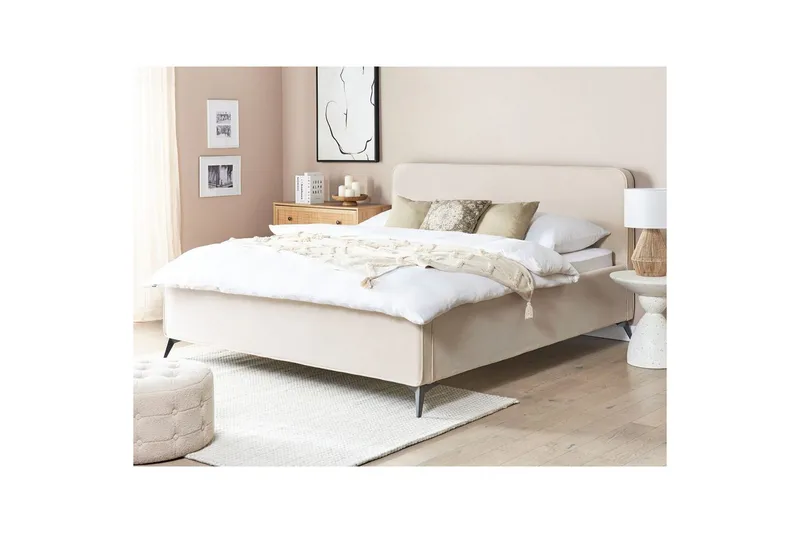 Seng med lamelramme Valognes - Lys beige, sort, 180x200 cm - Møbler - Senge - Sengeramme & sengestel