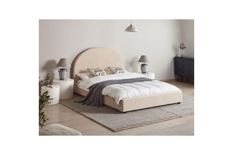 Seng med lamelramme Vaucluse - Beige/Bouclé, 140x200 cm - Møbler - Senge - Sengeramme & sengestel