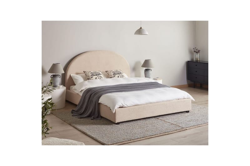 Seng med lamelramme Vaucluse - Beige/Bouclé, 160x200 cm - Møbler - Senge - Sengeramme & sengestel