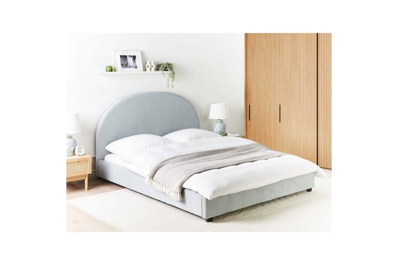 Seng med lamelramme Vaucluse - Lyseblå/polyester, 160x200 cm - Møbler - Senge - Sengeramme & sengestel