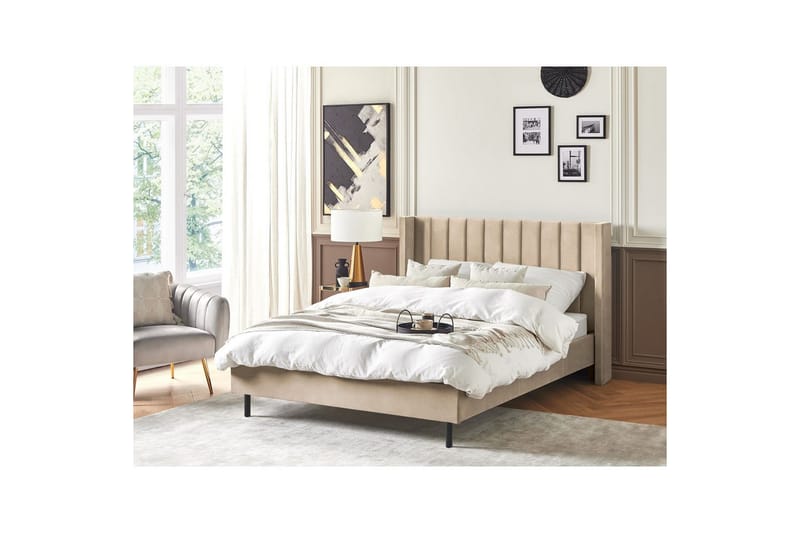 Seng med lamelramme Villette - Beige, sort, 140x200 cm - Møbler - Senge - Sengeramme & sengestel