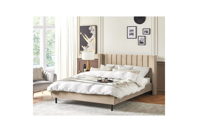 Seng med lamelramme Villette - Beige, sort, 180x200 cm - Møbler - Senge - Sengeramme & sengestel