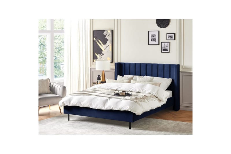 Seng med lamelramme Villette - Blå, Sort, 160x200 cm - Møbler - Senge - Sengeramme & sengestel