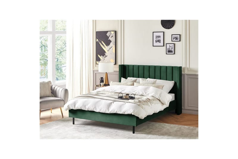 Seng med lamelramme Villette - Grøn, sort, Grøn, Sort, 140x200 cm - Møbler - Senge - Sengeramme & sengestel