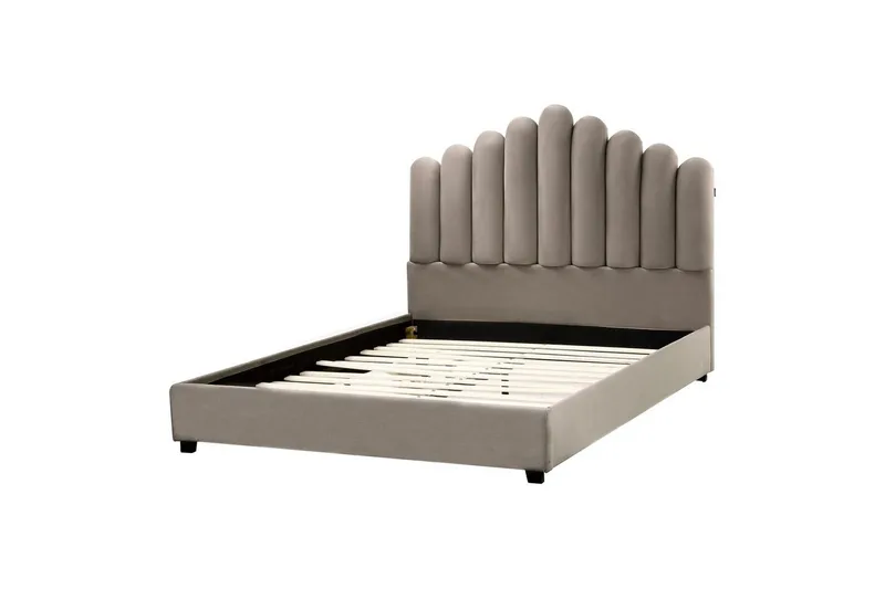 Seng med lamelramme Vincennes, Taupe, sort, 140x200 cm