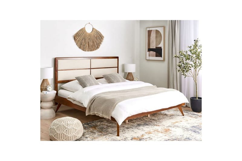 Seng med lamelramme Poissy - Mørkt træ, beige, 180x200 cm - Møbler - Senge - Sengeramme & sengestel