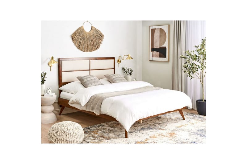 Seng med lamelramme Poissy - Mørkt træ, beige, 160x200 cm - Møbler - Senge - Sengeramme & sengestel