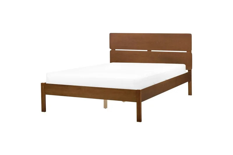 Seng med LED-belysning Boisset - Brun/Gummitræ, 140x200 cm - Møbler - Senge - Sengeramme & sengestel