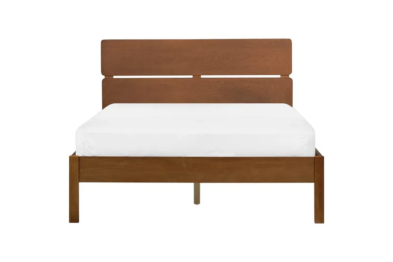 Seng med LED-belysning Boisset - Brun/Gummitræ, 140x200 cm - Møbler - Senge - Sengeramme & sengestel