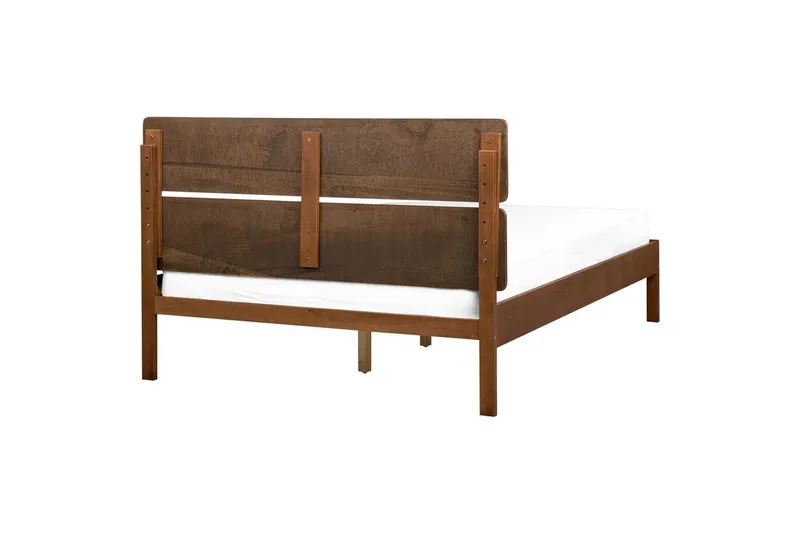Seng med LED-belysning Boisset - Brun/Gummitræ, 140x200 cm - Møbler - Senge - Sengeramme & sengestel