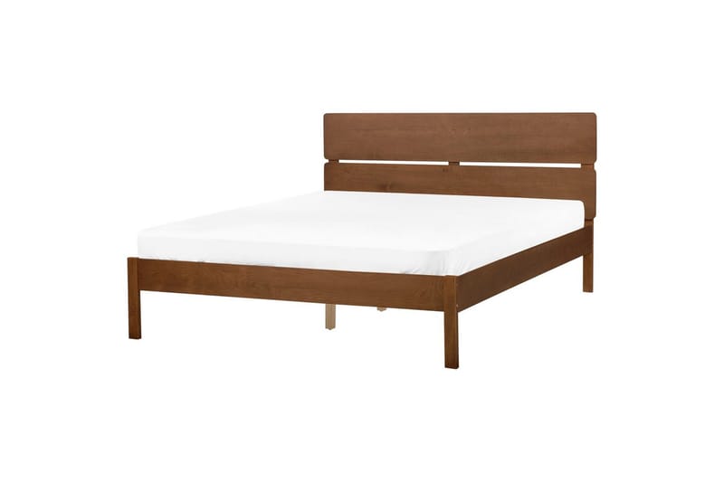Seng med LED-belysning Boisset - Brun/Gummitræ, 160x200 cm - Møbler - Senge - Sengeramme & sengestel