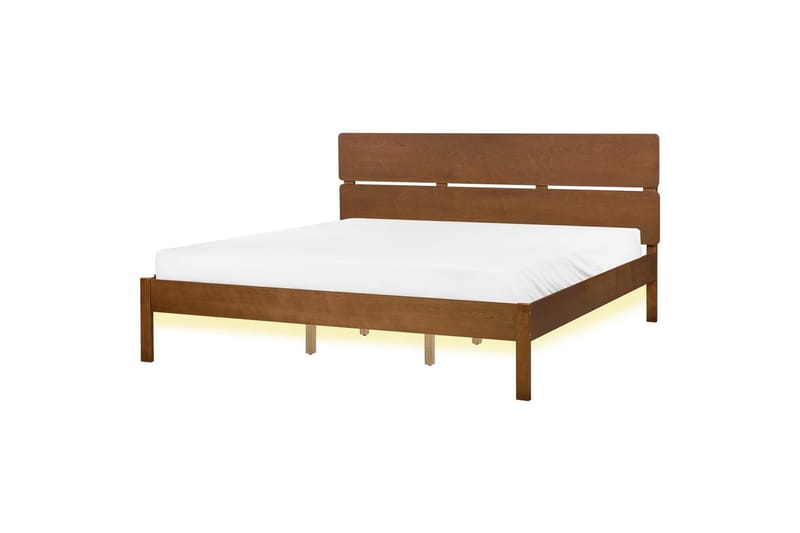 Seng med LED-belysning Boisset, Brun/Gummitræ, 180x200 cm