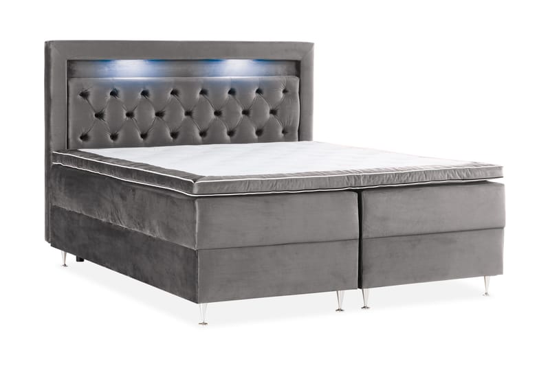 Alessia Komplet Sengesæt med Opbevaring LED-belysning 160x200 cm - Mørkegrå - Møbler - Senge - Seng med opbevaring