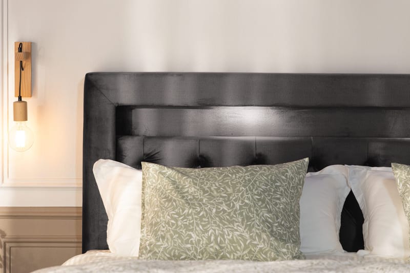 Alessia Komplet Sengesæt med Opbevaring LED-belysning 160x200 cm - Mørkegrå - Møbler - Senge - Seng med opbevaring