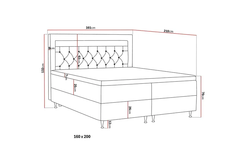 Alessia Komplet Sengesæt med Opbevaring LED-belysning 160x200 cm - Mørkegrå - Møbler - Senge - Seng med opbevaring