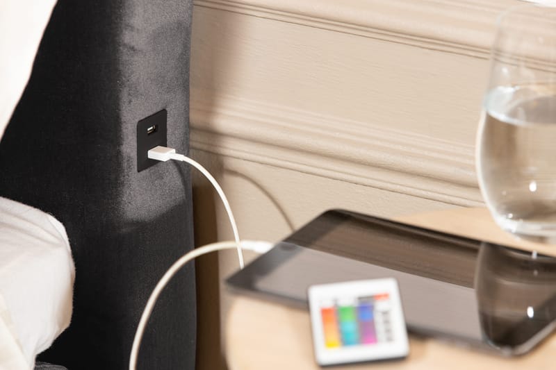 Alessia Komplet Sengesæt med Opbevaring LED-belysning 160x200 cm - Mørkegrå - Møbler - Senge - Seng med opbevaring