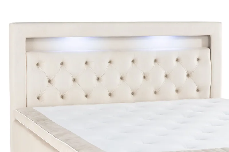 Alessia Komplet Sengesæt med Opbevaring LED-belysning 180x200 cm - Beige - Møbler - Senge - Seng med opbevaring