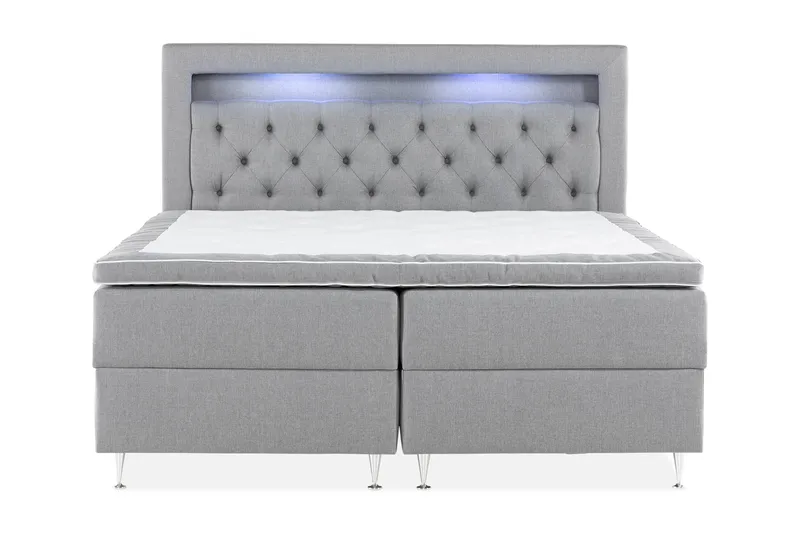 Alessia Komplet Sengesæt med Opbevaring LED-belysning 180x200 cm - Grå - Møbler - Senge - Seng med opbevaring