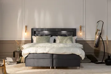 Alessia Komplet Sengesæt med Opbevaring LED-belysning 180x200 cm - Mørkegrå - Møbler - Senge - Seng med opbevaring