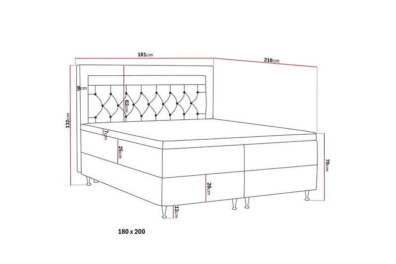 Alessia Komplet Sengesæt med Opbevaring LED-belysning 180x200 cm - Mørkegrå - Møbler - Senge - Seng med opbevaring