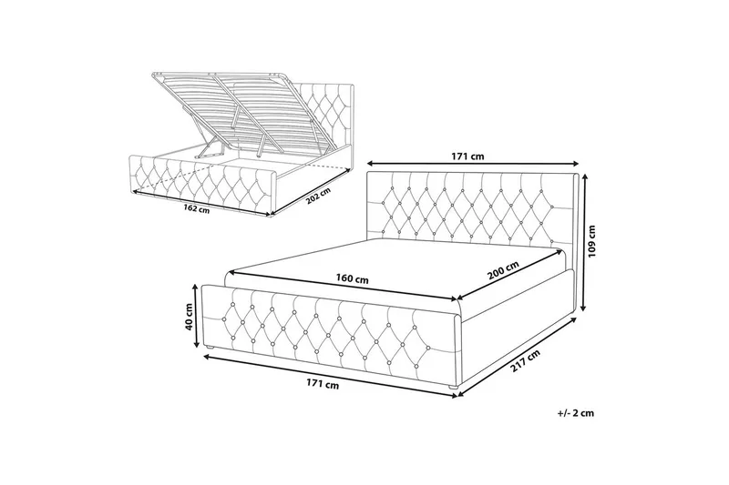 Seng med opbevaring Amiens - Beige, 160x200 cm - Møbler - Senge - Sengeramme & sengestel