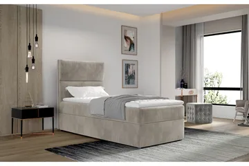 Arcore Opbevaringsseng 90x200 cm Lodret Søm - Beige - Møbler - Senge - Seng med opbevaring