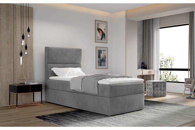 Arcore Opbevaringsseng 90x200 cm Lodret Søm - Grå - Møbler - Senge - Seng med opbevaring