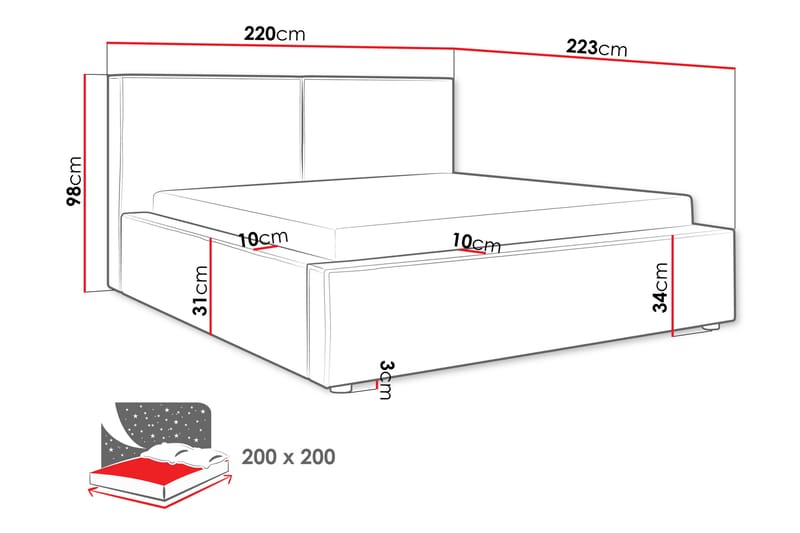Bizantine Opbevaringsseng 200x200 cm - Lysegrå/Brun - Møbler - Senge - Seng med opbevaring