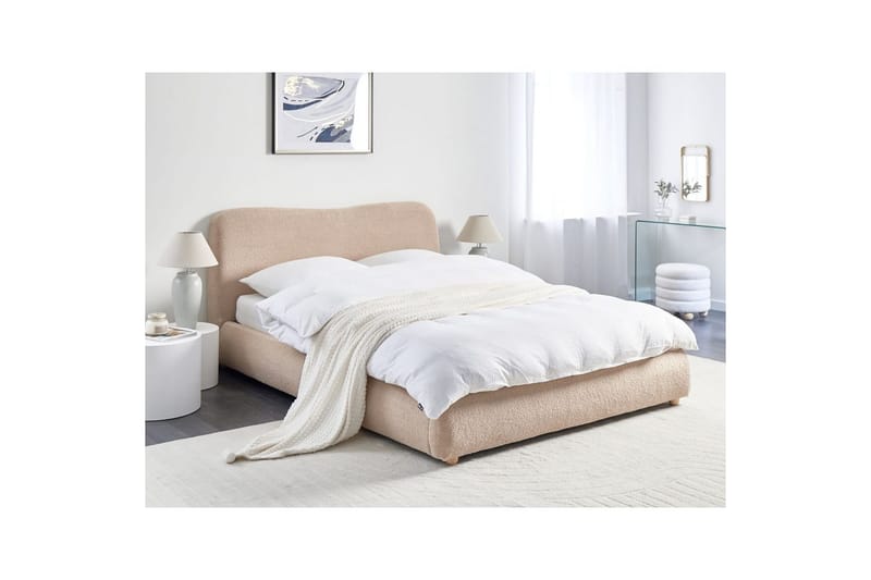 Seng med opbevaring Blagnac - Beige/Bouclé, 160x200 cm - Møbler - Senge - Sengeramme & sengestel