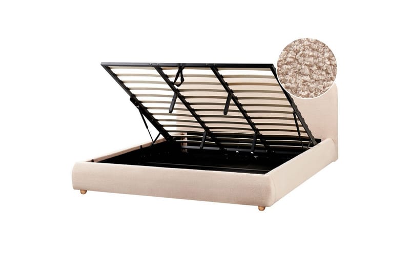 Seng med opbevaring Blagnac, Beige/Bouclé, 180x200 cm