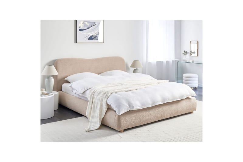 Seng med opbevaring Blagnac - Beige/Bouclé, 180x200 cm - Møbler - Senge - Sengeramme & sengestel