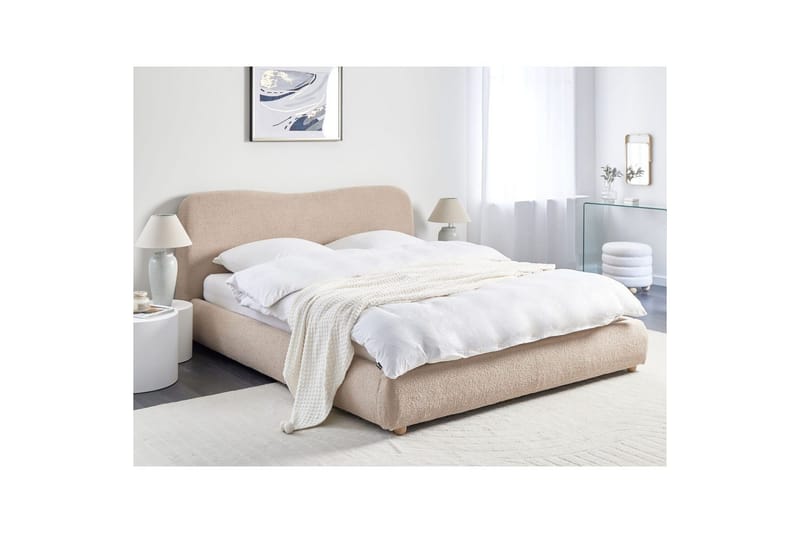 Seng med opbevaring Blagnac - Beige/Bouclé, 180x200 cm - Møbler - Senge - Sengeramme & sengestel