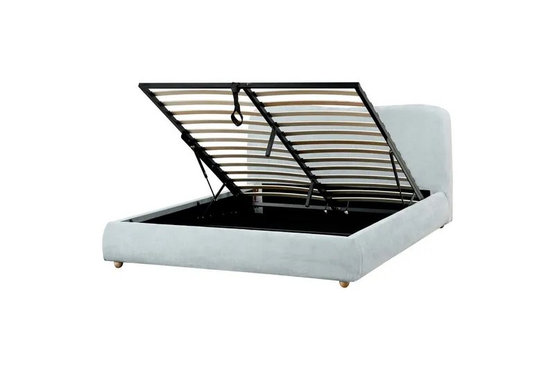 Seng med opbevaring Blagnac - Blå/Polyester, 160x200 cm - Møbler - Senge - Sengeramme & sengestel