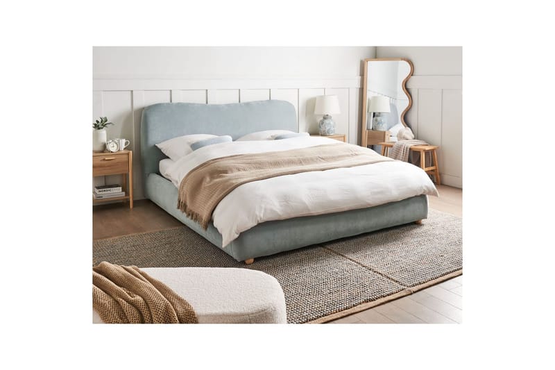 Seng med opbevaring Blagnac - Blå/Polyester, 160x200 cm - Møbler - Senge - Sengeramme & sengestel