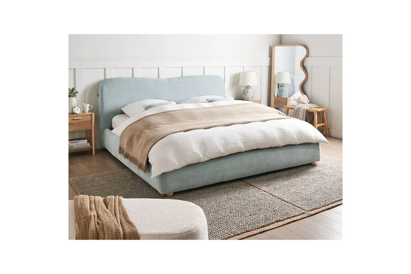 Seng med opbevaring Blagnac - Blå/Polyester, 180x200 cm - Møbler - Senge - Sengeramme & sengestel